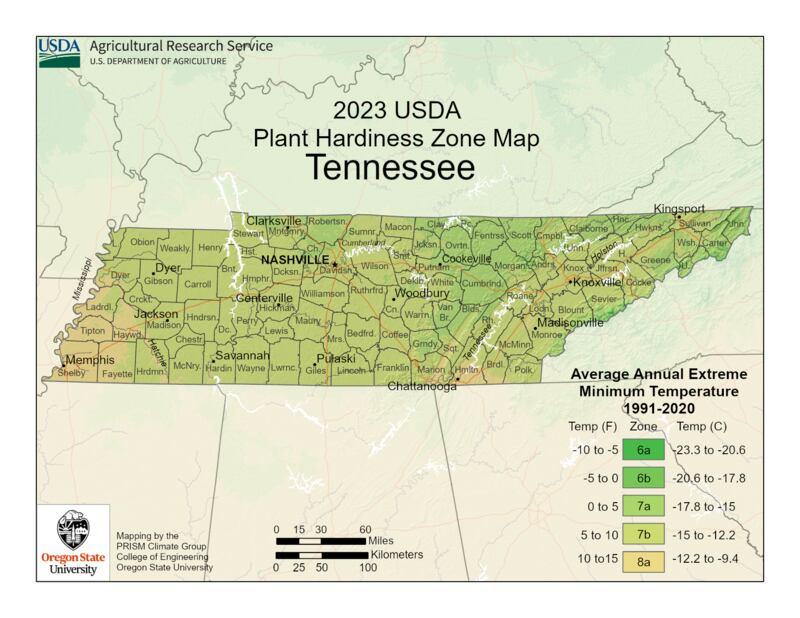 USDA Tenessee Zone Map