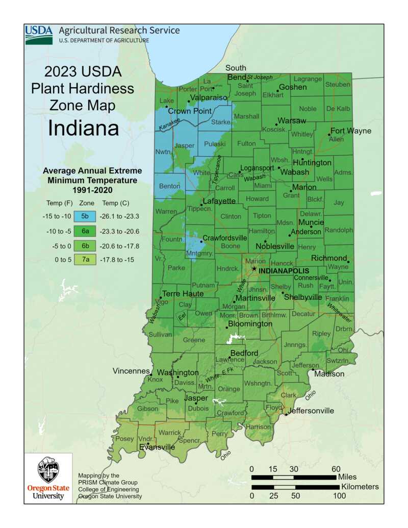 plant hardiness map indiana illustration