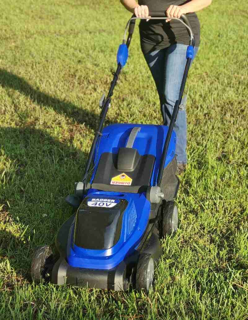 mowing lawn with Wild Badger Power 40V 18” Cordless Mower 