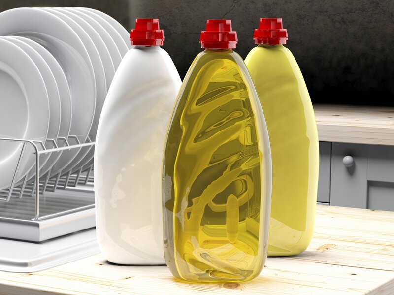 bottles of dish soap on a kitchen counter